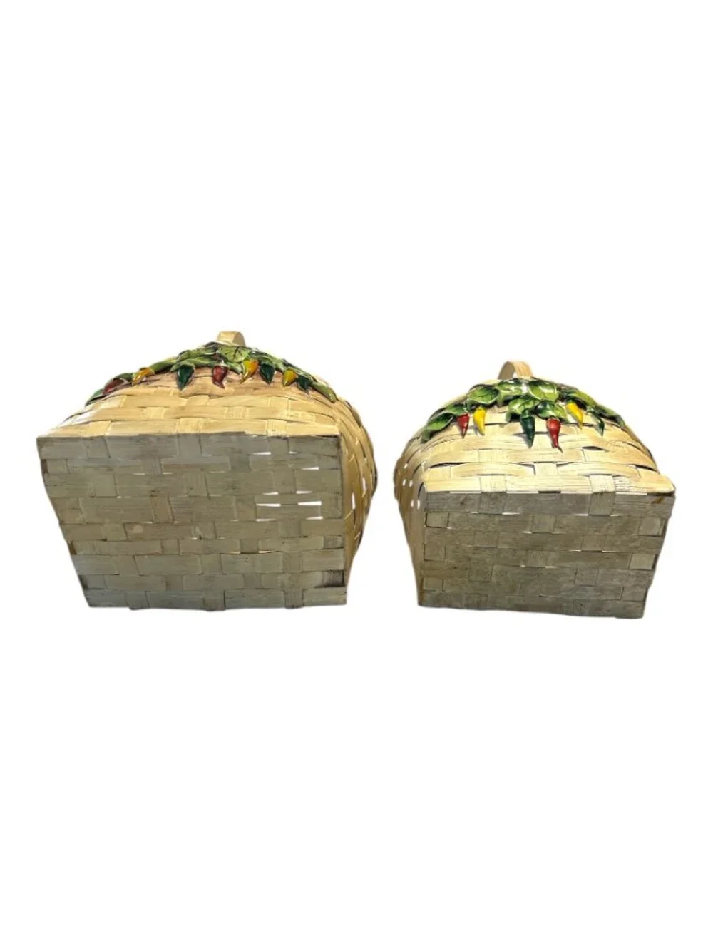 Vintage Wicker Gallery Chili Pepper Baskets Ceramic Accents Set of 2 CBK